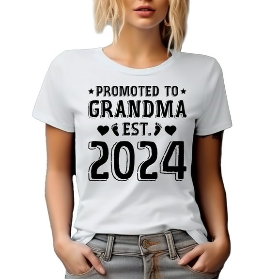 Promoted to Grandma Est. 2024, Baby Shower Party, New Grandmother, White T-Shirt, Large