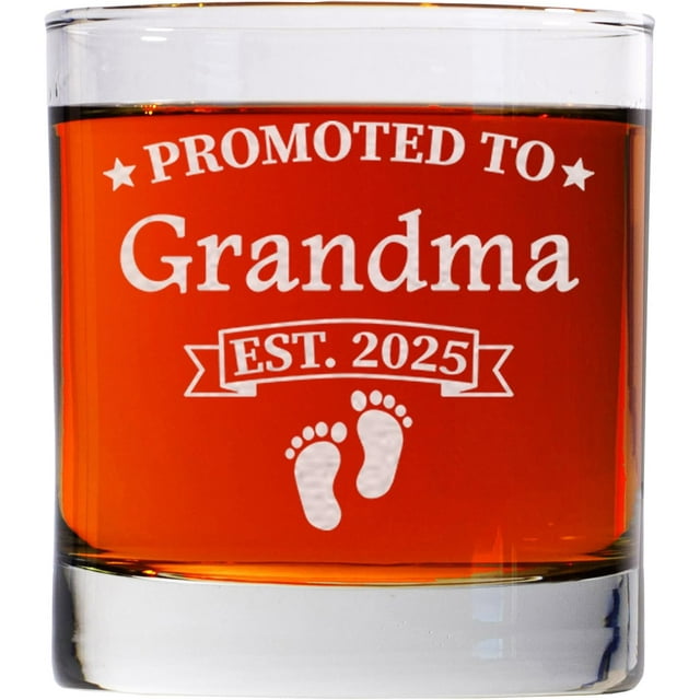Promoted to Grandma Est 2025 Whiskey Gl 11oz Old Fashioned Bourbon