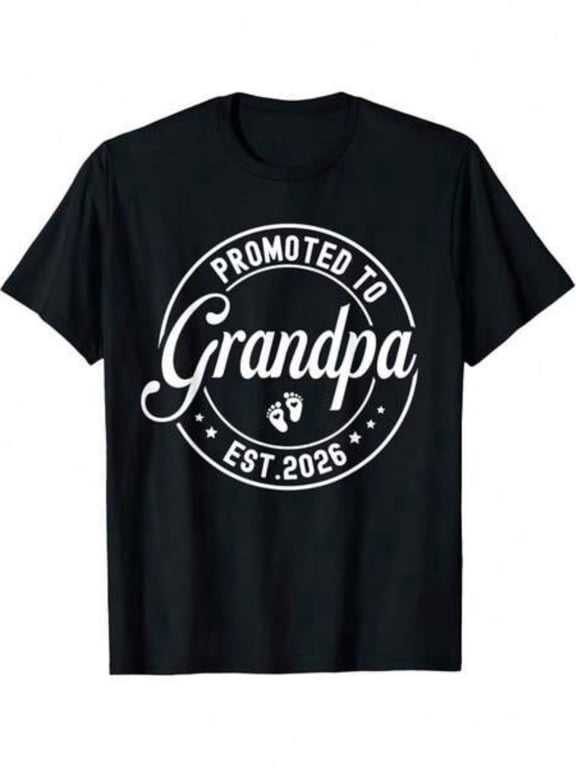 Promoted to Grandpa Est 2026 Men's Short Sleeve T-Shirt Retro New Grandparent Announcement Top Funny Father's Day Gift Graphic Tee