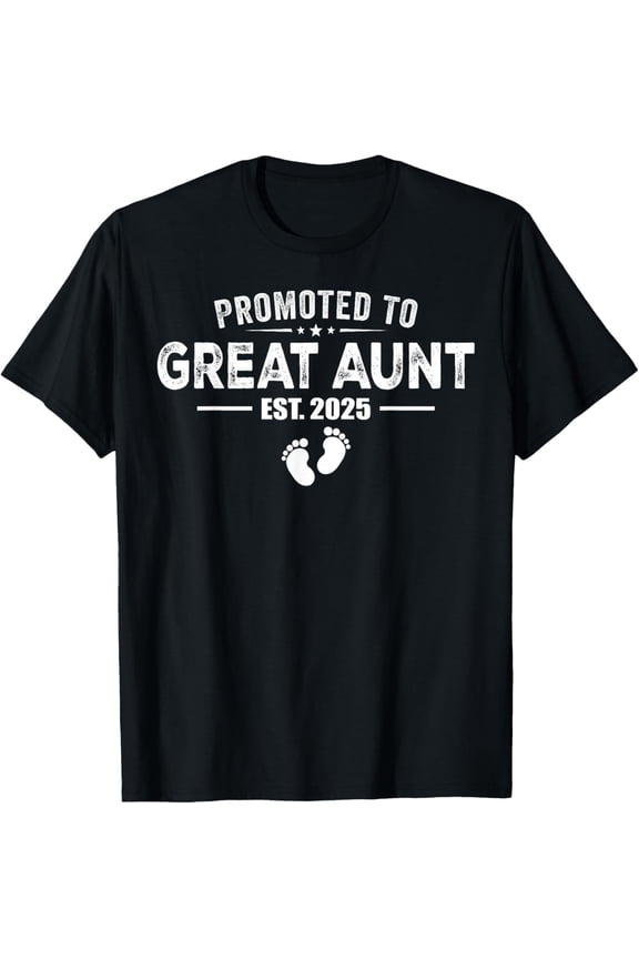 Promoted to Great Aunt Est 2025 T-Shirt, Funny New Auntie Pregnancy Announcement Gift, Retro Style Family Reveal Apparel for Women