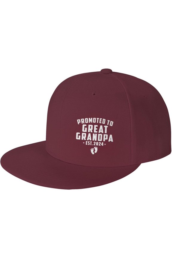 Promoted to Great Grandpa Est. 2024 Hat Snapback Baseball Cap Funny Flat Brim Visor Hats for Men Women