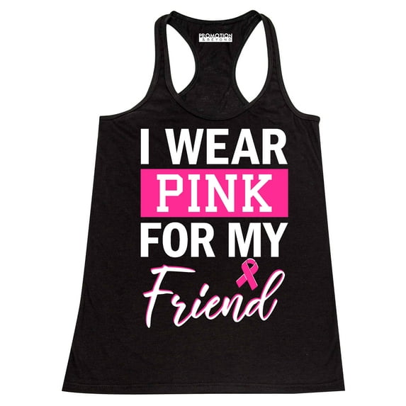 Promotion & Beyond Pink (Ribbon) For My Friend Cancer Awareness Women's Tank Top, XL, Black