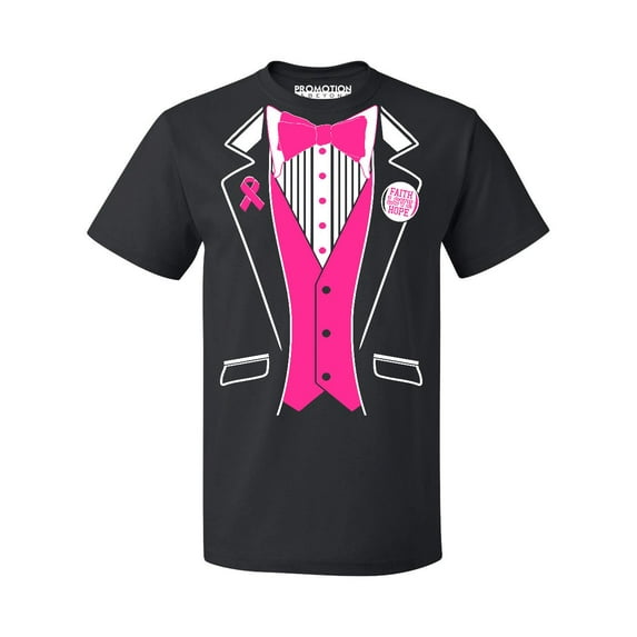 Promotion & Beyond Pink Tuxedo Breast Cancer Awareness Men's T-shirt, 3XL, Black