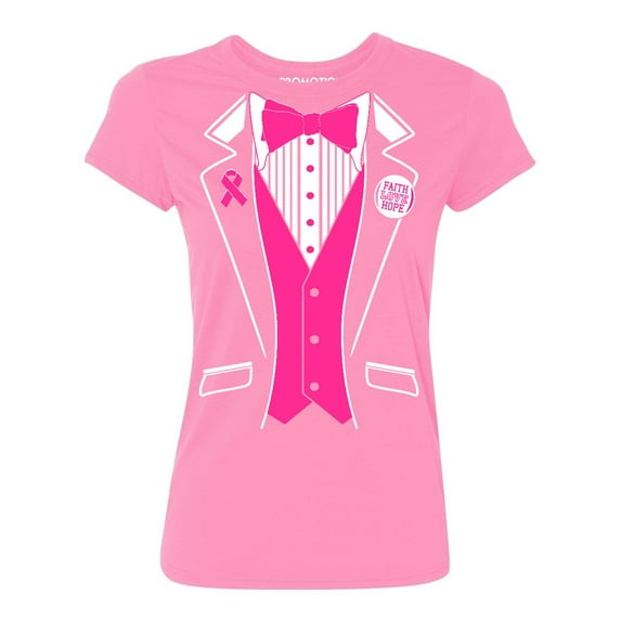 Promotion & Beyond Pink Tuxedo Breast Cancer Awareness Women's T-shirt, S, Azalea Pink