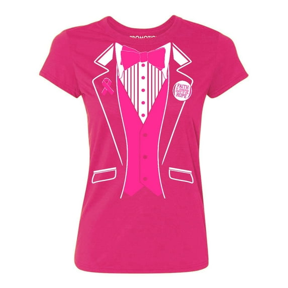 Promotion & Beyond Pink Tuxedo Breast Cancer Awareness Women's T-shirt, S, Cyber Pink
