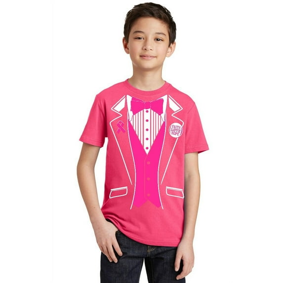 Promotion & Beyond Pink Tuxedo Breast Cancer Awareness Youth T-shirt, Youth M, Cyber Pink