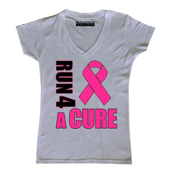 Promotion & Beyond Run For A Cure Breast Cancer Awareness Women's V-neck, L, White