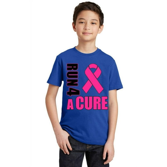Promotion & Beyond Run For A Cure Breast Cancer Awareness Youth T-shirt, Youth L, Royal