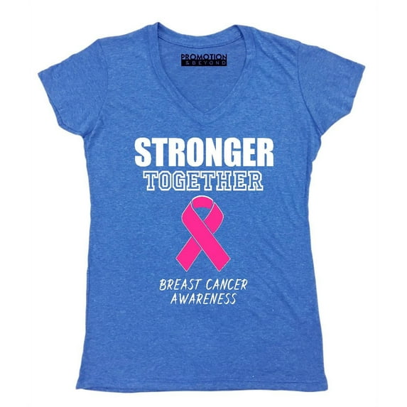 Promotion & Beyond Stronger Together Breast Cancer Awareness Women's V-neck, S, Heather Royal