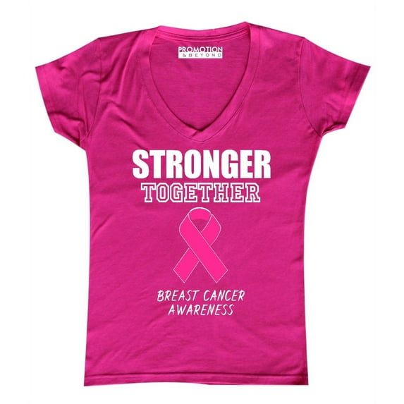 Promotion & Beyond Stronger Together Breast Cancer Awareness Women's V-neck, XL, Pink