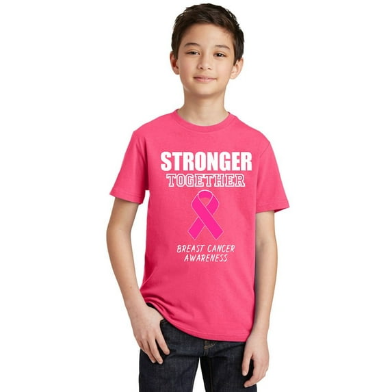 Promotion & Beyond Stronger Together Breast Cancer Awareness Youth T-shirt, Youth XS, Cyber Pink