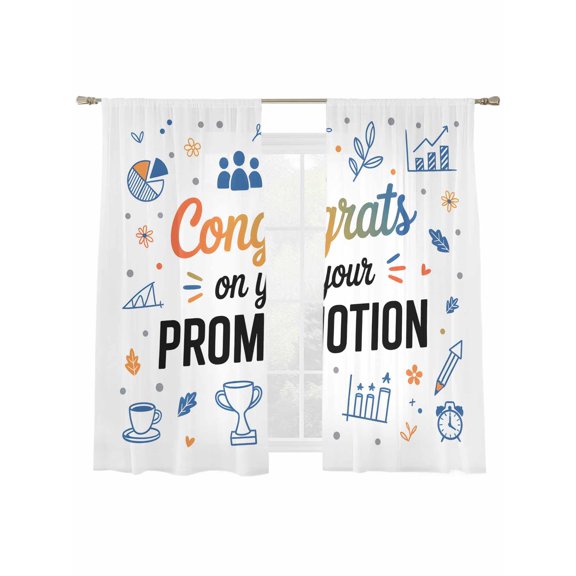 Promotion Celebration Sheer Curtains 2 Panels Set Trophy Work Coffee Cup Cartoon Sheer Window Curtains Light Filtering Rod Pocket Voile Drapes for Bedroom Living Room 52"x63"