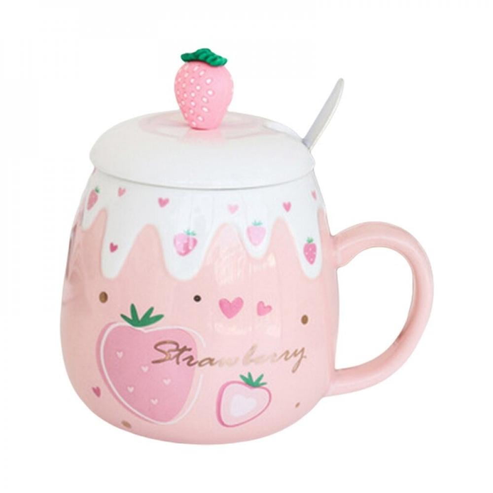 Creative Cute Fruit Ceramic Mug With Straw Ins Style Strawberry Cup Water  Bottle for Girls Couple Porcelain Mugs Coffee Cups