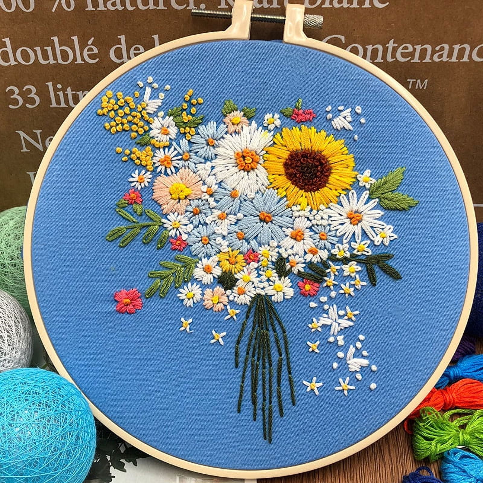 WOWDECOR Morning Glory Flowers Cross Stitch Kit - 11CT Stamped Fabric, DMC Thread - Easy DIY For Adults & Kids