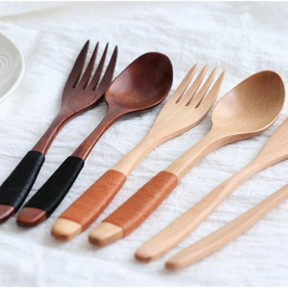Promotions! Natural Wooden Spoon & Fork Dinner Kit Rice Soups Utensil Cereal Handmade Home Tableware Dinnerware Cutlery For Kicthen
