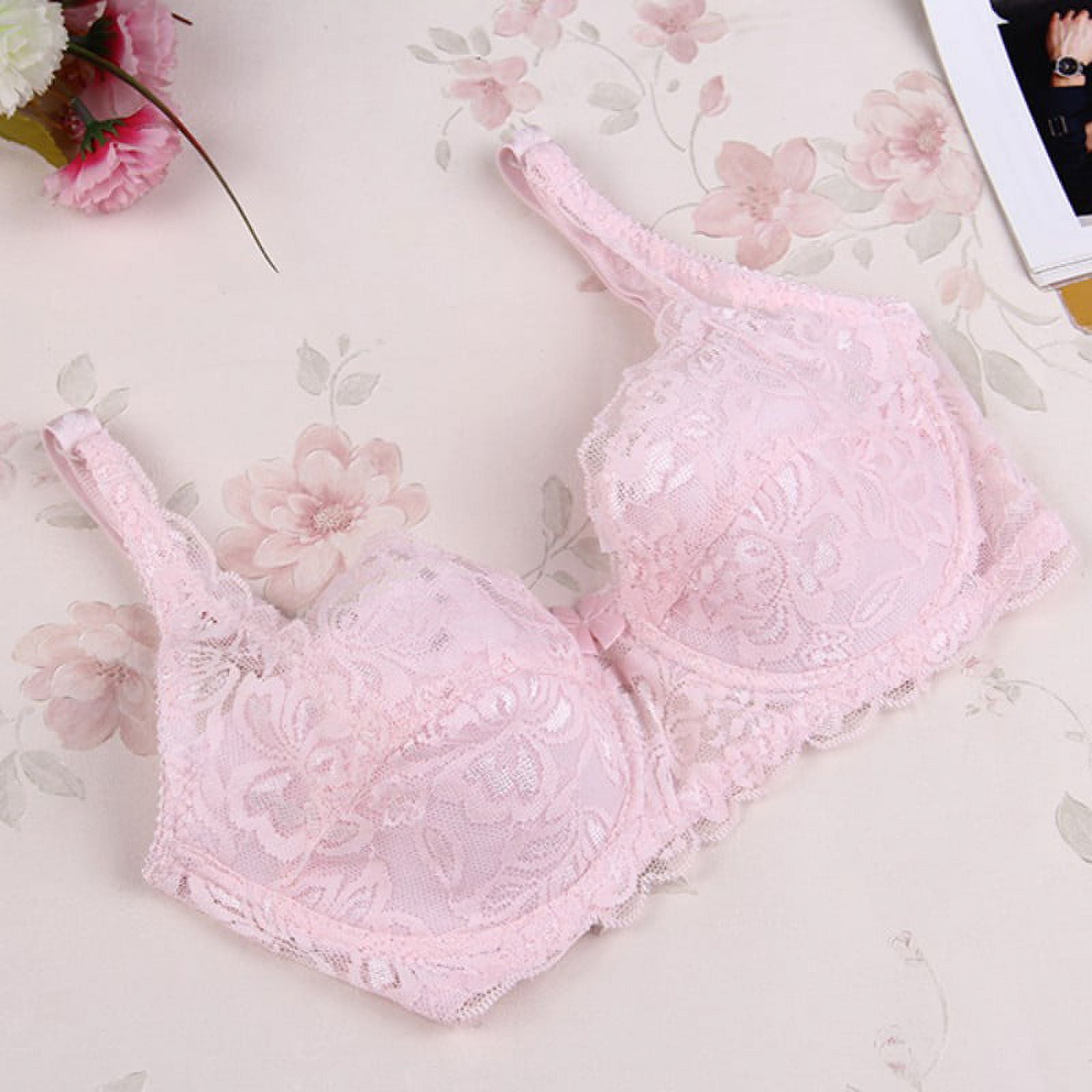 Promotion Clearance Women Sexy Underwear Brand Lace Minimizer Padded Lace  Sheer Push Up Bra pink 85B 