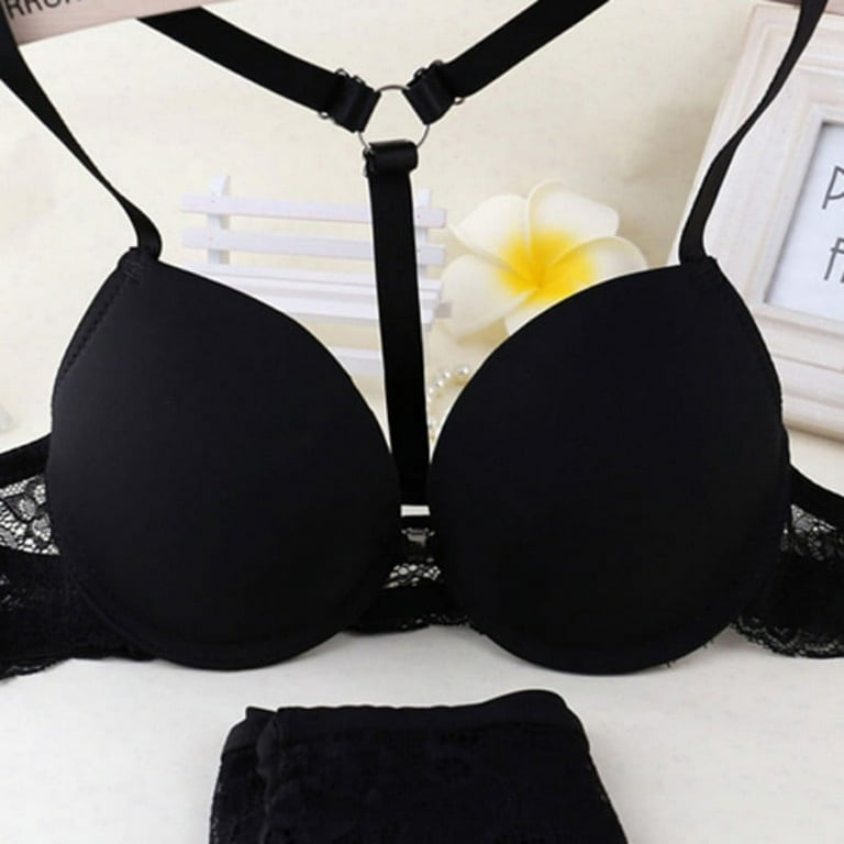 Promotion Clearance! Womens Front Closure Lace Racer Back Racerback Push Up  Bras Seamless Bra +Thong Black 38