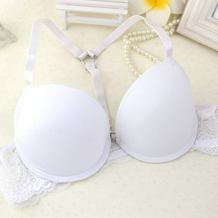 Promotion Clearance! Womens Front Closure Lace Racer Back Racerback Push Up  Bras Seamless Bra +Thong White 36