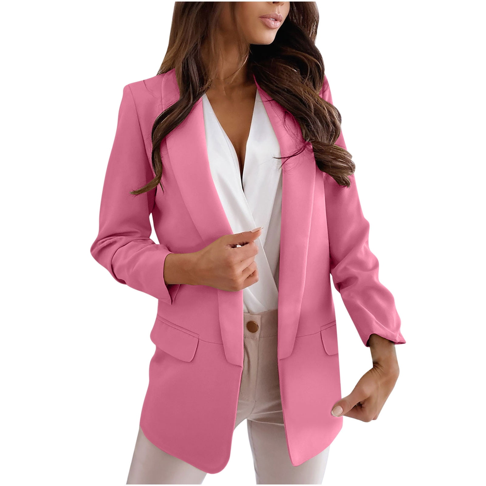 BVnarty Women's Jacket Coat Plus Size Solid Color Long Sleeve Lightweight  Shacket Jacket Casual Suit Collar Open Front Business Commute Office