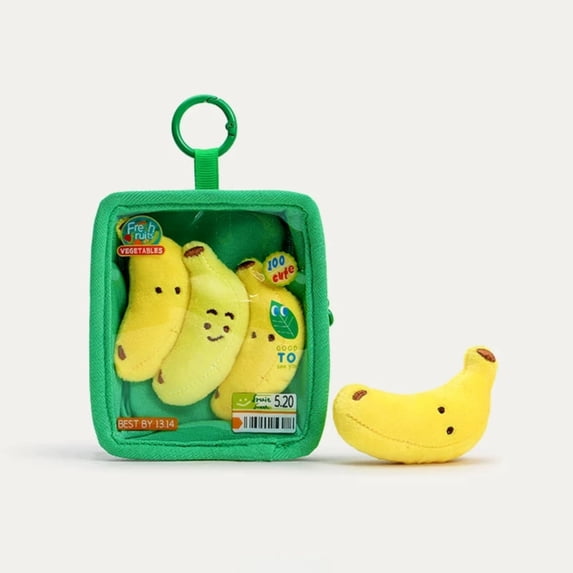 Boxed Fruit Banana Plush Toy 3.9 Simulation Fresh Fruit In Mini Bag Plate Pendant Hanging Decor