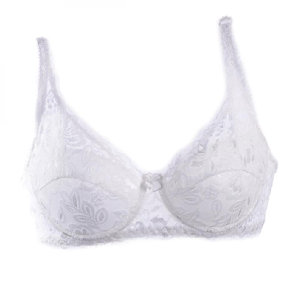 MRULIC lingerie for women Women Push Up Deep V Ultrathin Underwire Padded  Lace Brassiere Bra WH 34B/75B White + 34B