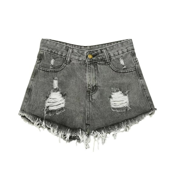Promotion Sale! Distressed Denim Shorts Women Stretch High Waisted Ripped Jean Shorts Casual Comfortable Vintage Washed Summer Streetwear Folded Hem Trendy Grey L Size