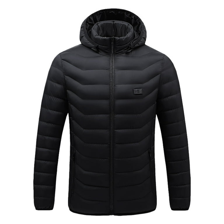 Promotion Sale Eguiwyn Hoodies for Men Outdoor Active Solid Washable Jacket Heated Warm Zipper Hooded Jacket with Pockets Winter Coats for Men Black