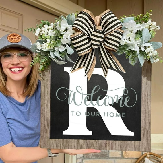 Promotion Sale! Home Brand 2024 New Last Name Year Round Front Door Wreath Front Door 24 Letter Farmhouse Wreath with Wreath Bow Spring Wreaths for Front Door Outside Hanger Decor Wreath