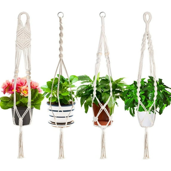 Promotion Sale! Huayishang Flower Pots Decorative With Planter Hangers 4Pcs Beads Plant Wood Indoor Basket Hanging Patio & Garden, Horticultural Water Basin Clearance Sale White