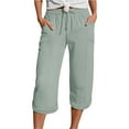 thumbnail image 1 of ManxiVoo Women Lightweight Linen Pants 3/4 Length Breathable Comfort Fit Casual Summer Trousers With Pockets M Size Silver, 1 of 5