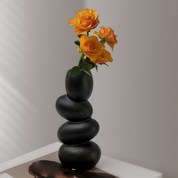 Promotion Sale! Nomeni Home Brand Abstract Art Sculpture Egg Vase Pebble Flower Arrangement Home Chinese Antique Ceramic Ornaments, Wreath Clearance Sale Black