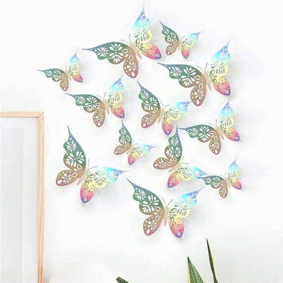 Promotion Sale! Nomeni Home Wall Stickers 12Pc 3D Hollow Butterfly Wall Décor 3 Sizes Butterfly Decor Hollow Carving Butterfly Exquisite Design, Party Cake Decorations Clearance Sale