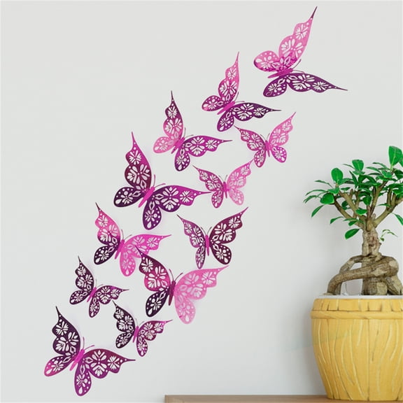 Promotion Sale! Nomeni Home Wall Stickers 12Pc 3D Hollow Butterfly Wall Décor 3 Sizes Butterfly Decor Hollow Carving Butterfly Exquisite Design, Party Cake Decorations Clearance Sale Rose Red