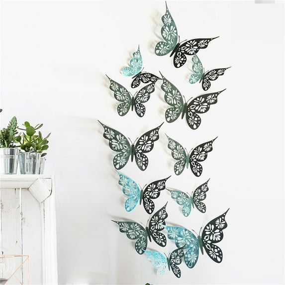 Promotion Sale! Nomeni Home Wall Stickers 12Pc 3D Hollow Butterfly Wall Décor 3 Sizes Butterfly Decor Hollow Carving Butterfly Exquisite Design, Party Cake Decorations Clearance Sale Green
