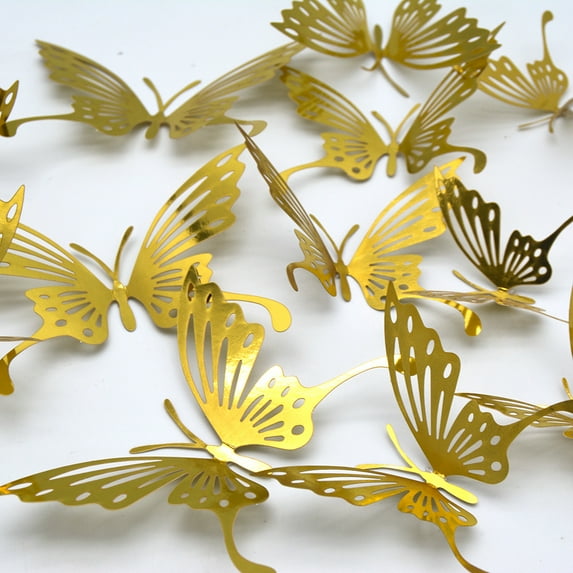 Promotion Sale! Nomeni Home Wall Stickers 3D Hollow Butterfly Decal Removable Art Wall Sticker Mural Room Decor 12Pcs/Set Clearance Sale Gold