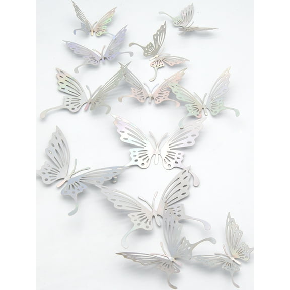 Promotion Sale! Nomeni Home Wall Stickers 3D Hollow Butterfly Decal Removable Art Wall Sticker Mural Room Decor 12Pcs/Set Clearance Sale Silver