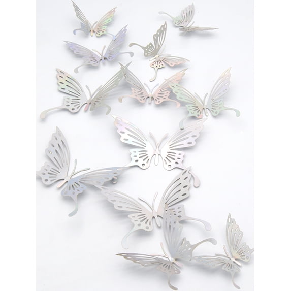 Promotion Sale! Nomeni Home Wall Stickers 3D Hollow Butterfly Decal Removable Art Wall Sticker Mural Room Decor 12Pcs/Set Clearance Sale Silver