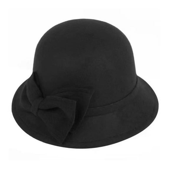 Promotion Sale! Wide Brim Round Dome Woolen Hat for Women Autumn Winter Bowknot Decorated Fedora Daily Wear Fashion Accessory Black