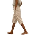 thumbnail image 1 of Promotion Sale! Women's Cotton Linen Wide Leg Capri Pants High Waisted Drawstring Breathable Summer Beachwear Fashionable and Comfortable Beige L Size, 1 of 6