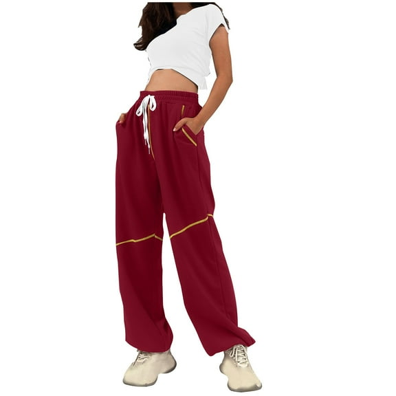 Promotion Sale! Women's High Waist Joggers Casual Drawstring Pants With Pockets Loose Fit Workout Jogging Pants 2025 Trend Comfortable Activewear Red M Size