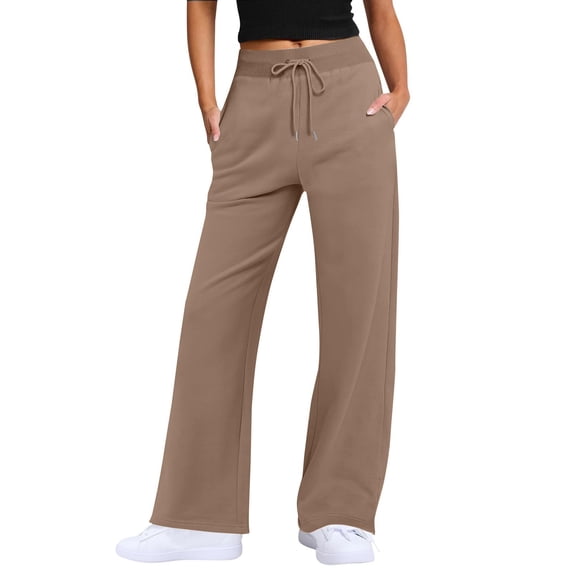 Promotion Sale! Women's High Waist Wide Leg Pants Lightweight Breathable Loose Fit Comfort Stretchy Waistband With Drawstring Casual Office Work Trousers For Daily Wear Coffee XXL Size