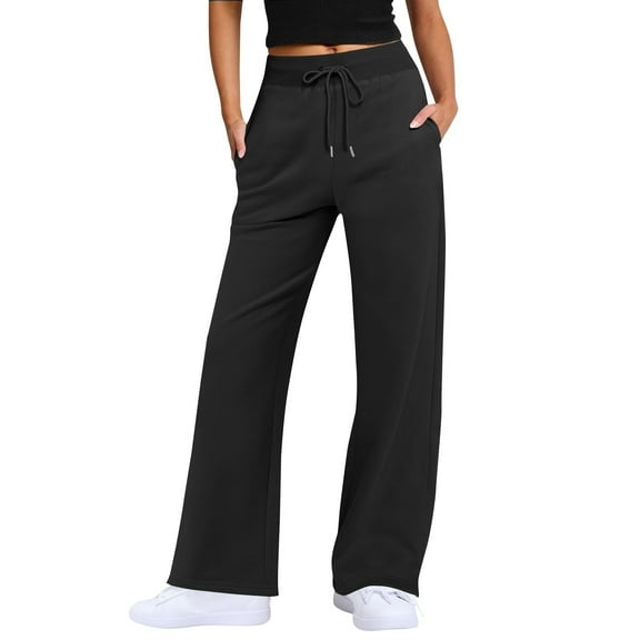 Promotion Sale! Women's High Waist Wide Leg Pants Lightweight Breathable Loose Fit Comfort Stretchy Waistband With Drawstring Casual Office Work Trousers For Daily Wear Black L Size