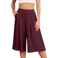 thumbnail image 1 of Promotion Sale! Women's Wide Leg Capri Pants High Waist Loose Lounge Shorts With Pockets Lightweight Comfortable Breathable Summer Casual Elastic Waist Trousers Wine M Size, 1 of 8