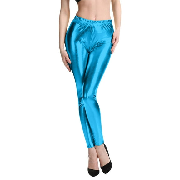 Promotion Sales! High Waisted Flare Leggings For Women Stretchy Faux Leather Slim Fit Legging Tights Comfortable Casual Wear Sky Blue XXL Size