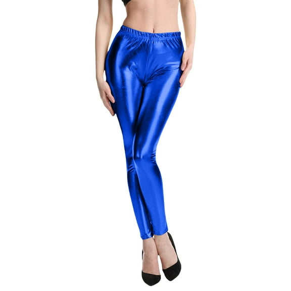 Promotion Sales! High Waisted Flare Leggings For Women Stretchy Faux Leather Slim Fit Legging Tights Comfortable Casual Wear Blue XXL Size