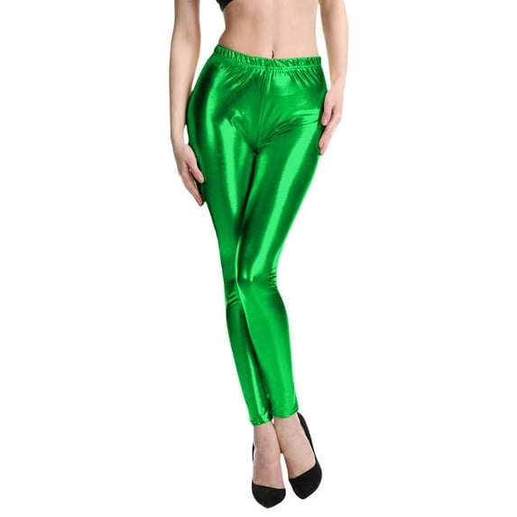 Promotion Sales! High Waisted Flare Leggings For Women Stretchy Faux Leather Slim Fit Legging Tights Comfortable Casual Wear Green L Size