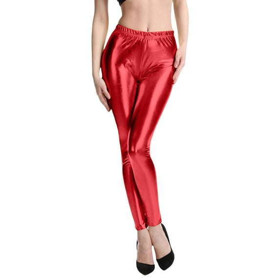 Promotion Sales! High Waisted Flare Leggings For Women Stretchy Faux Leather Slim Fit Legging Tights Comfortable Casual Wear Red L Size