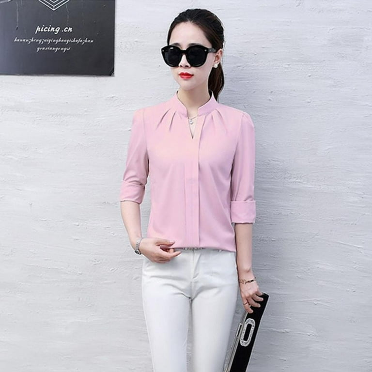 Promotion! Spring V-Neck Shirt Women OL Formal Long Sleeve Chiffon Blouse