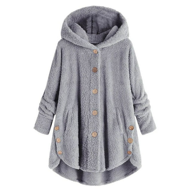 Promotion!Women Fleece Hoodie Sweatshirt Pullover Jacket Coat Plush Hooded Coat Long Sleeve Fuzzy Fleece Overcoat