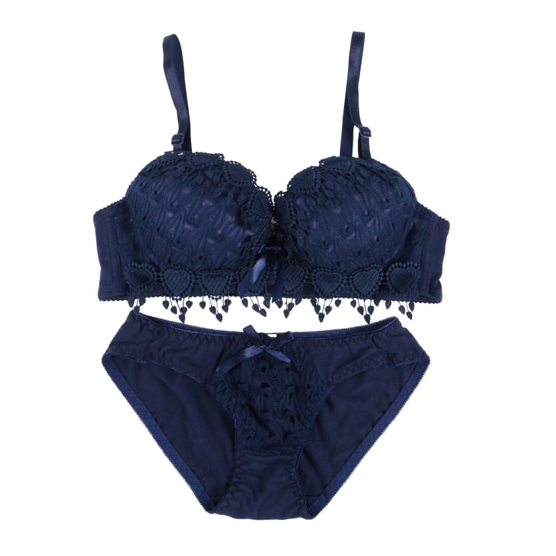 Buy OMLAVIDA Net Lace Padded Pushup Underwired Lingerie Bra Panty Set  (Blue, 30) at